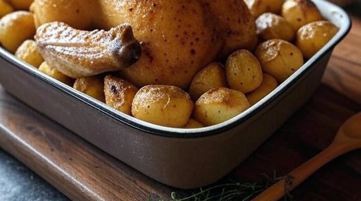 Pollo al horno con patatas fácil y jugoso